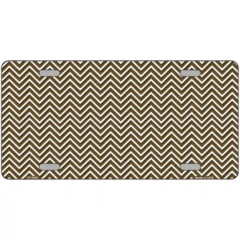 Brown White Chevron Metal Novelty License Plate 12" x 6" (LP)