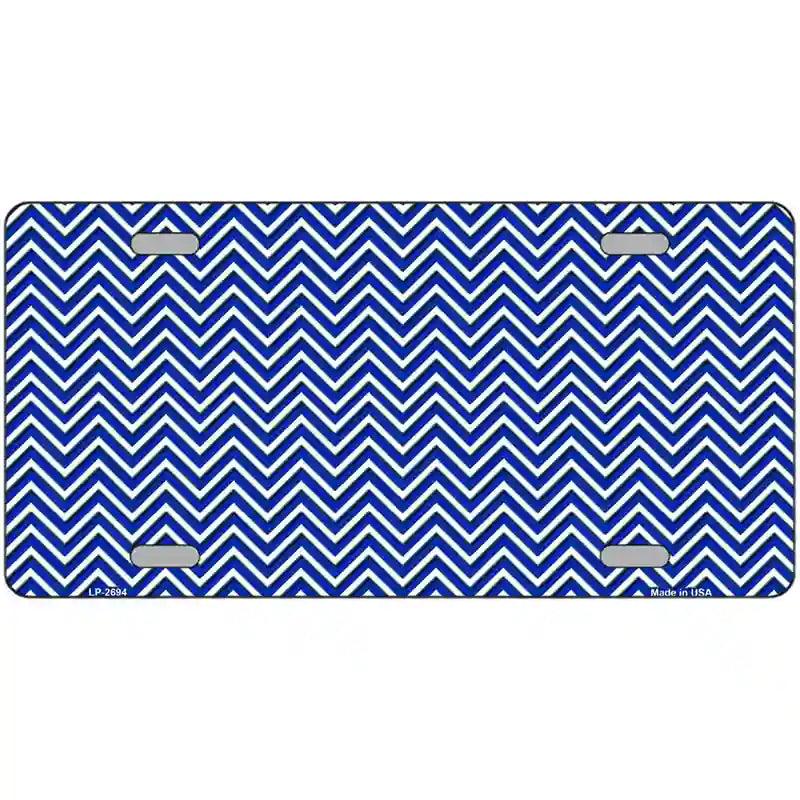 Blue White Chevron Metal Novelty License Plate 12" x 6" (LP)
