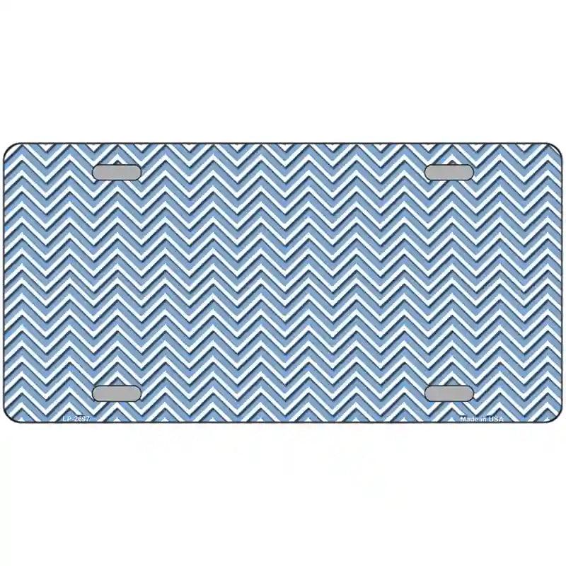 Light Blue White Chevron Metal Novelty License Plate 12" x 6" (LP)