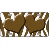 Brown White Zebra Brown Centered Hearts Novelty License Plate 12" x 6" (LP)