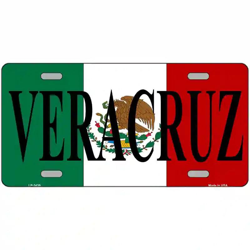 Veracruz on Mexico Flag Metal Novelty License Plate 12" x 6" (LP)