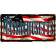 Massachusetts on American Flag Metal Novelty License Plate 12" x 6" (LP)