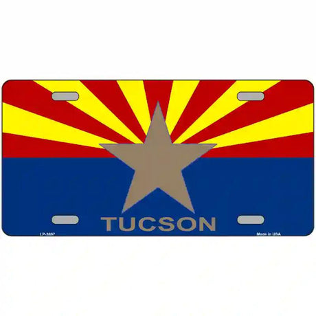 Tucson Arizona State Flag Metal Novelty License Plate 12" x 6" (LP)