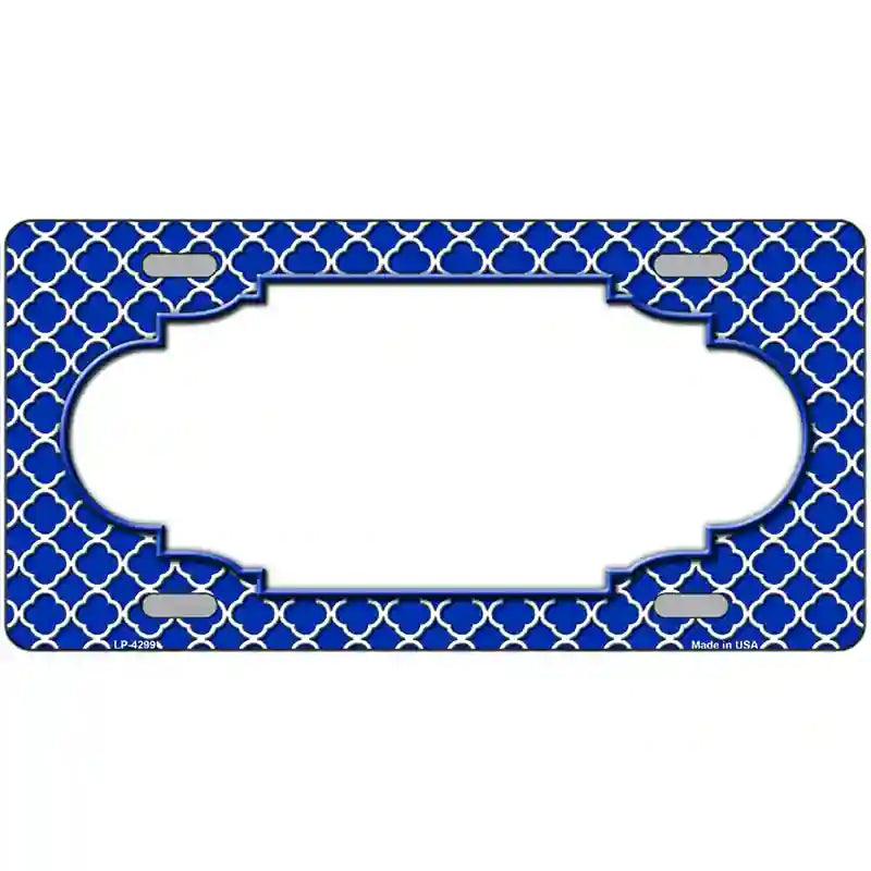 Blue White Quatrefoil Center Scallop Metal Novelty License Plate 12" x 6" (LP)