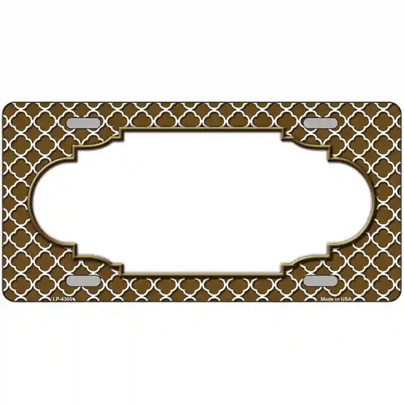 Brown White Quatrefoil Center Scallop Metal Novelty License Plate 12" x 6" (LP)