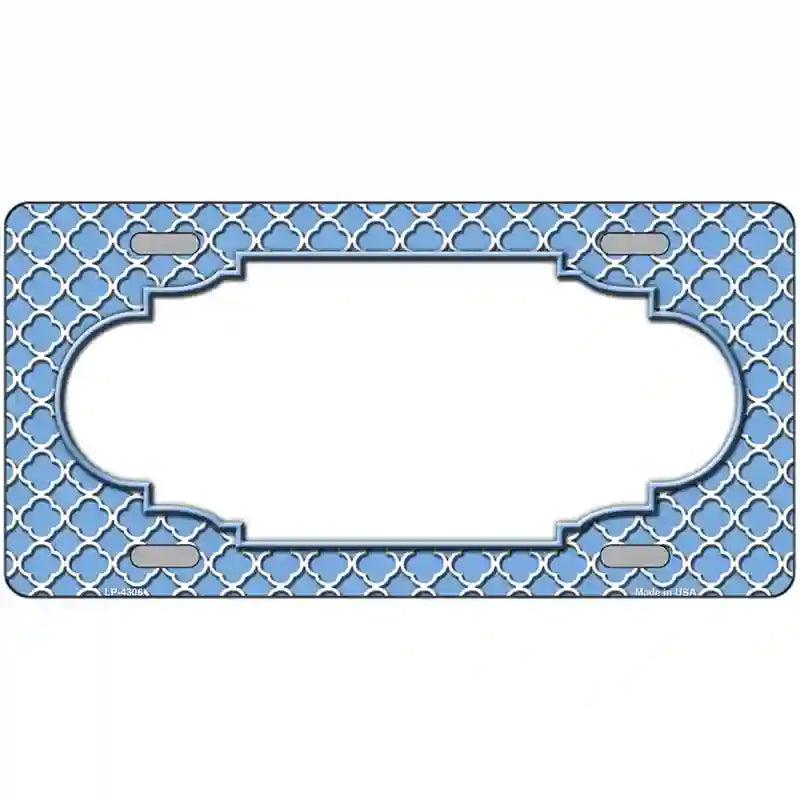 Light Blue White Quatrefoil Center Scallop Metal Novelty License Plate 12" x 6" (LP)