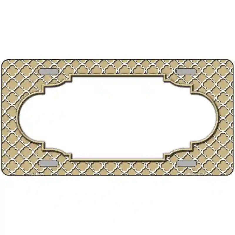 Gold White Quatrefoil Center Scallop Metal Novelty License Plate 12" x 6" (LP)