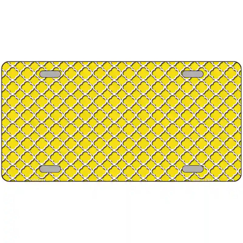 Yellow White Quatrefoil Metal Novelty License Plate 12" x 6" (LP)
