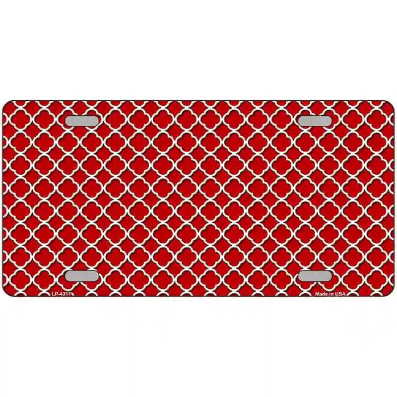 Red White Quatrefoil Metal Novelty License Plate 12" x 6" (LP)