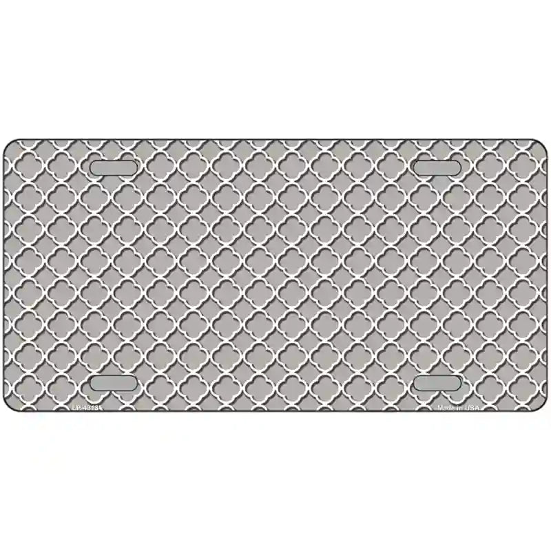 Grey White Quatrefoil Metal Novelty License Plate 12" x 6" (LP)
