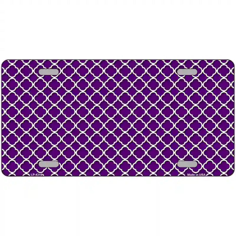 Purple White Quatrefoil Metal Novelty License Plate 12" x 6" (LP)