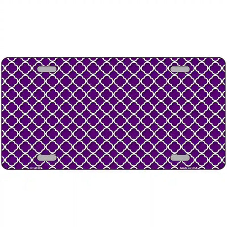 Purple White Quatrefoil Metal Novelty License Plate 12" x 6" (LP)
