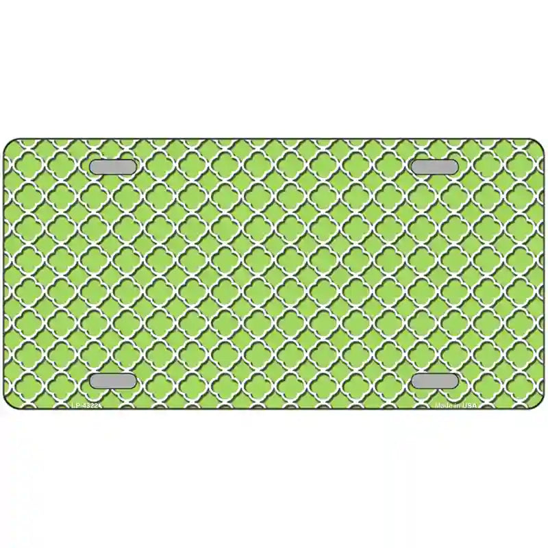 Lime Green White Quatrefoil Metal Novelty License Plate 12" x 6" (LP)