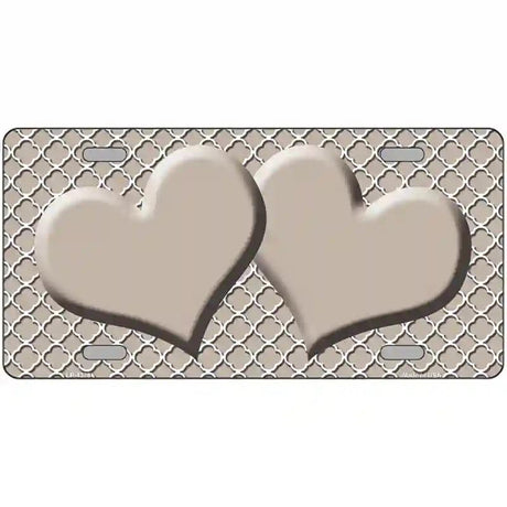 Tan White Quatrefoil Tan Center Hearts Metal Novelty License Plate 12" x 6" (LP)
