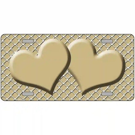 Gold White Quatrefoil Gold Center Hearts Metal Novelty License Plate 12" x 6" (LP)