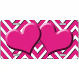 Pink White Chevron Hot Pink Center Hearts Metal Novelty License Plate 12" x 6" (LP)