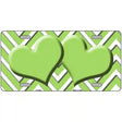 Lime Green White Chevron Lime Green Center Hearts Metal Novelty License Plate LP-4493 12" x 6" (LP)