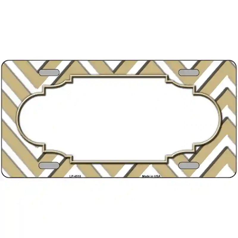 Gold White Chevron Center Scallop Metal Novelty License Plate 12" x 6" (LP)
