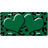 Green Black Cheetah Green Center Hearts Metal Novelty License Plate 12" x 6" (LP)