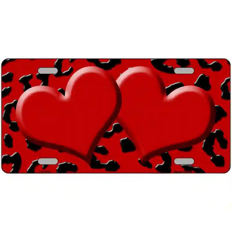 Red Black Cheetah Red Center Hearts Metal Novelty License Plate 12" x 6" (LP)