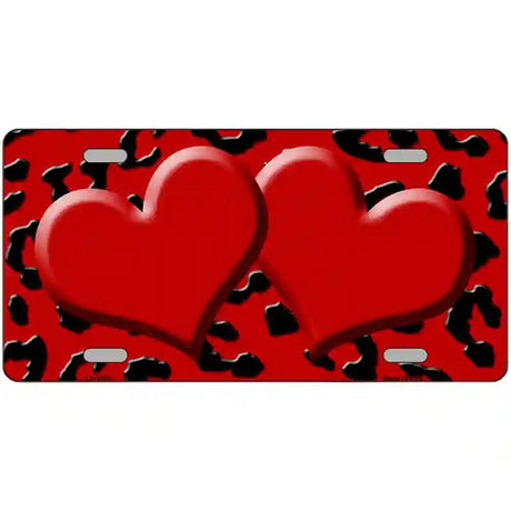 Red Black Cheetah Red Center Hearts Metal Novelty License Plate 12" x 6" (LP)