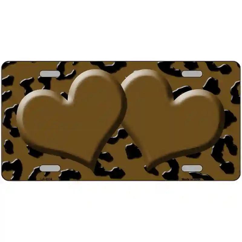 Brown Black Cheetah Brown Center Hearts Metal Novelty License Plate 12" x 6" (LP)