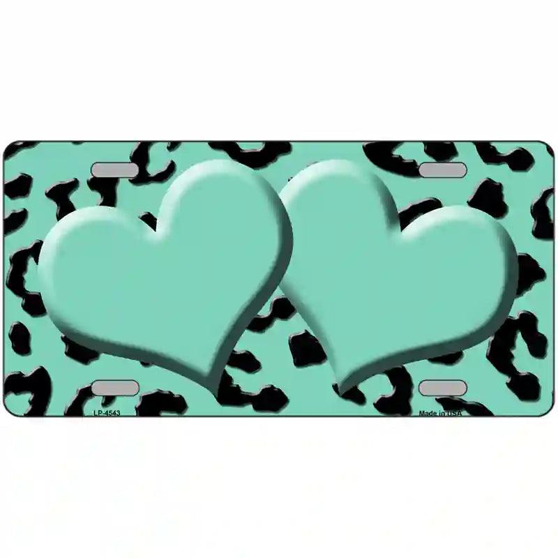 Mint Black Cheetah Mint Center Hearts Metal Novelty License Plate 12" x 6" (LP)