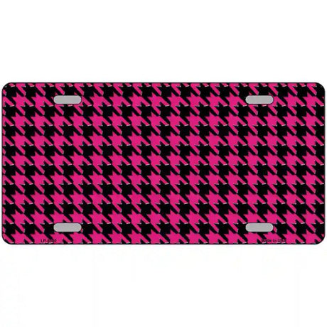 Pink Black Houndstooth Metal Novelty License Plate 12" x 6" (LP)