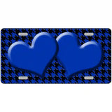 Blue Black Houndstooth Blue Center Hearts Metal Novelty License Plate 12" x 6" (LP)
