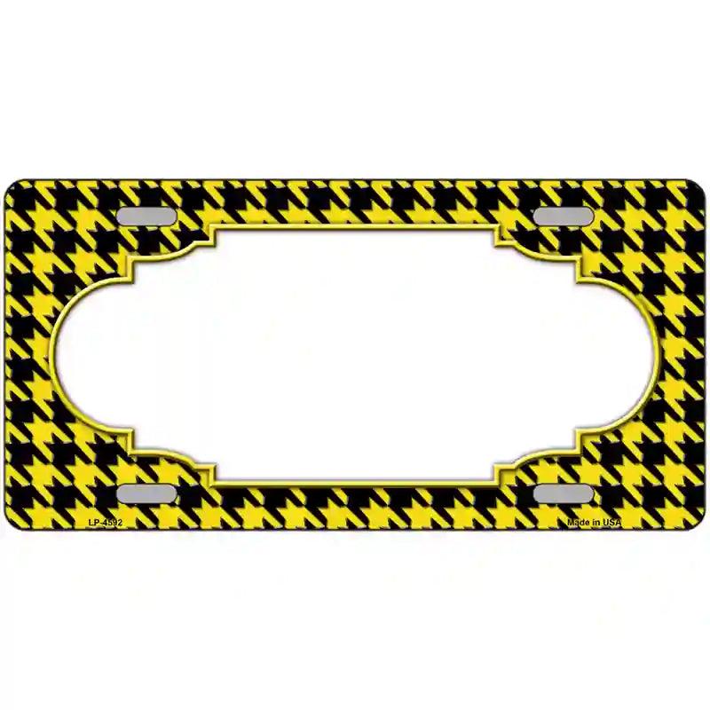 Yellow Black Houndstooth Scallop Center Metal Novelty License Plate 12" x 6" (LP)
