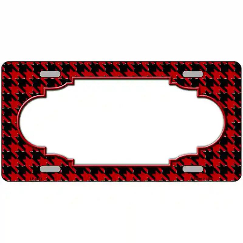Red Black Houndstooth Scallop Center Metal Novelty License Plate 12" x 6" (LP)