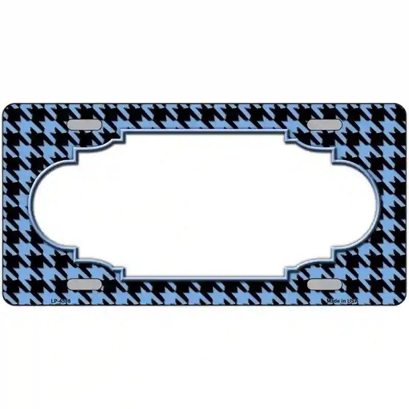 Light Blue Black Houndstooth Scallop Center Metal Novelty License Plate 12" x 6" (LP)