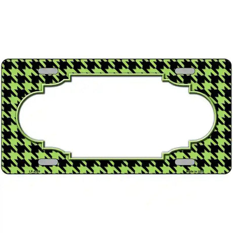 Lime Green Black Houndstooth Scallop Center Metal Novelty License Plate 12" x 6" (LP)