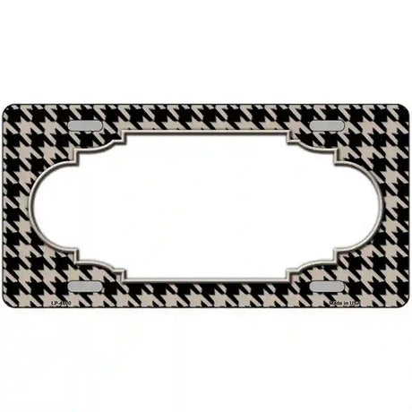 Tan Black Houndstooth Scallop Center Metal Novelty License Plate 12" x 6" (LP)