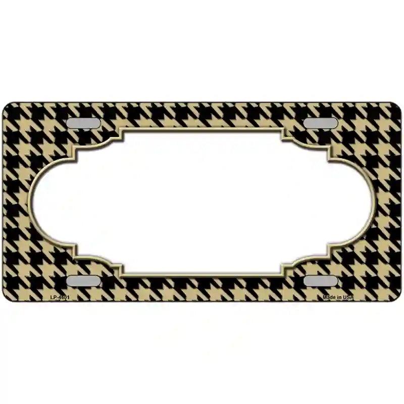 Gold Black Houndstooth Scallop Center Metal Novelty License Plate 12" x 6" (LP)