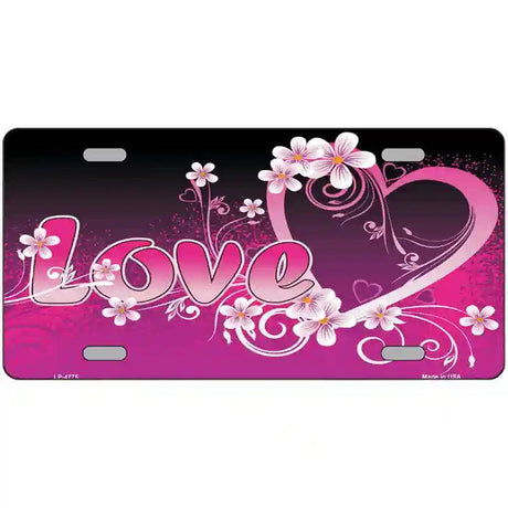 Love Heart And Flowers Metal Novelty License Plate 12" x 6" (LP)
