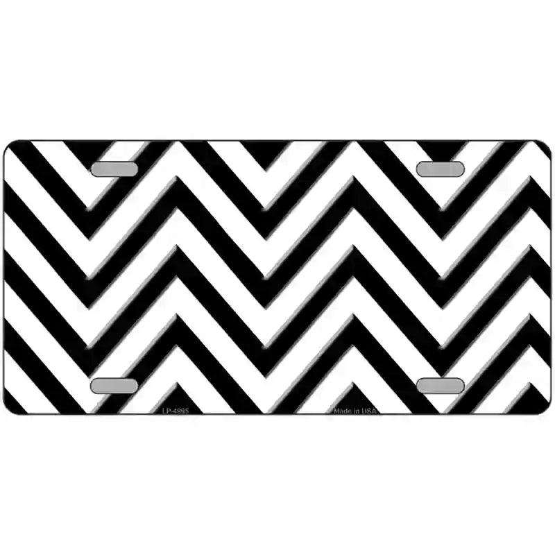 White Black Chevron Metal Novelty License Plate 12" x 6" (LP)