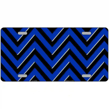 Blue Black Chevron Metal Novelty License Plate 12" x 6" (LP)