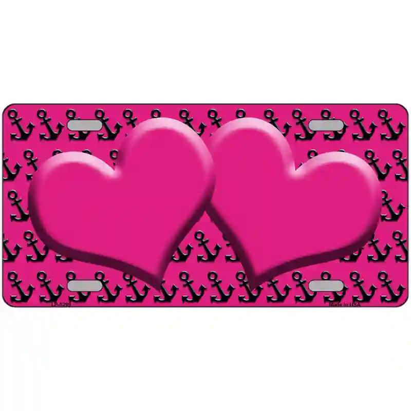Pink Black Anchor Pink Heart Center Metal Novelty License Plate 12" x 6" (LP)