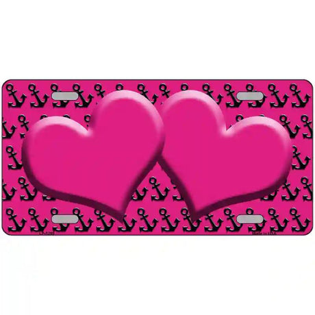 Pink Black Anchor Pink Heart Center Metal Novelty License Plate 12" x 6" (LP)