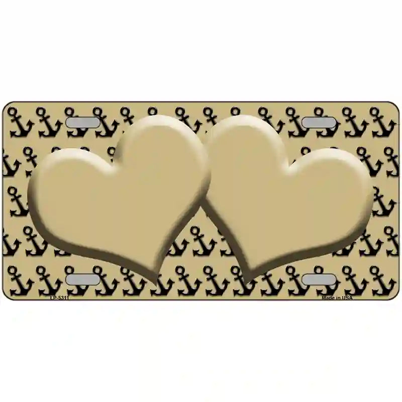 Gold Black Anchor Gold Heart Center Metal Novelty License Plate 12" x 6" (LP)