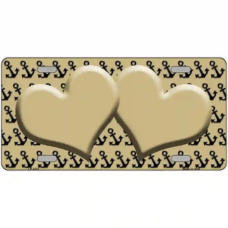 Gold Black Anchor Gold Heart Center Metal Novelty License Plate 12" x 6" (LP)