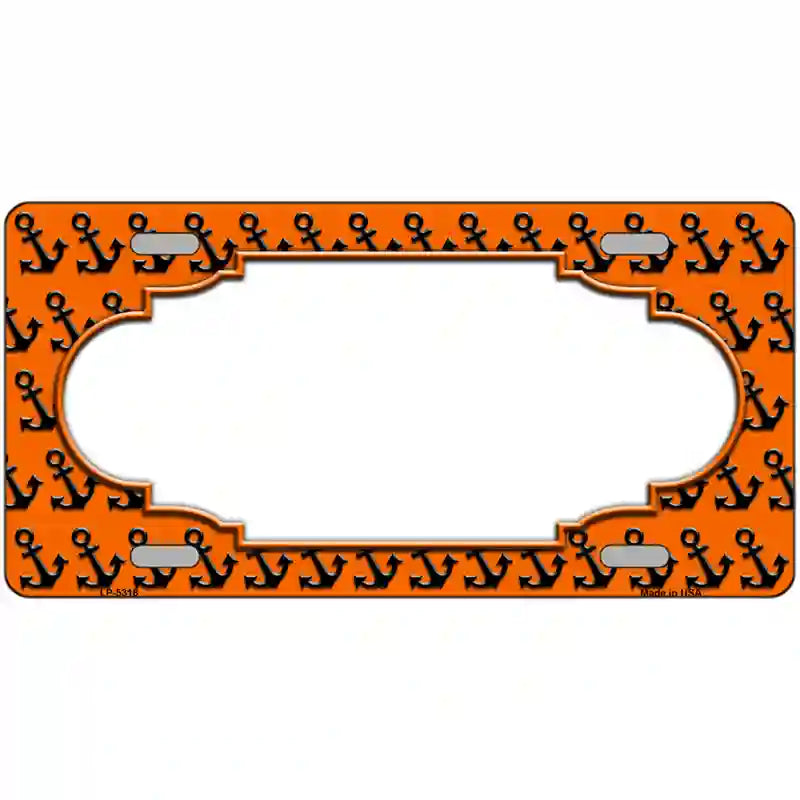 Orange Black Anchor Scallop Center Metal Novelty License Plate 12" x 6" (LP)