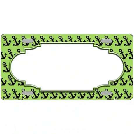 Lime Green Black Anchor Scallop Center Metal Novelty License Plate 12" x 6" (LP)