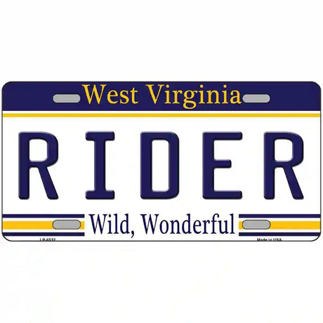 Rider West Virginia Novelty Metal License Plate 12" x 6" (LP)
