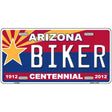 Arizona Centennial Biker Novelty Metal License Plate 12" x 6" (LP)