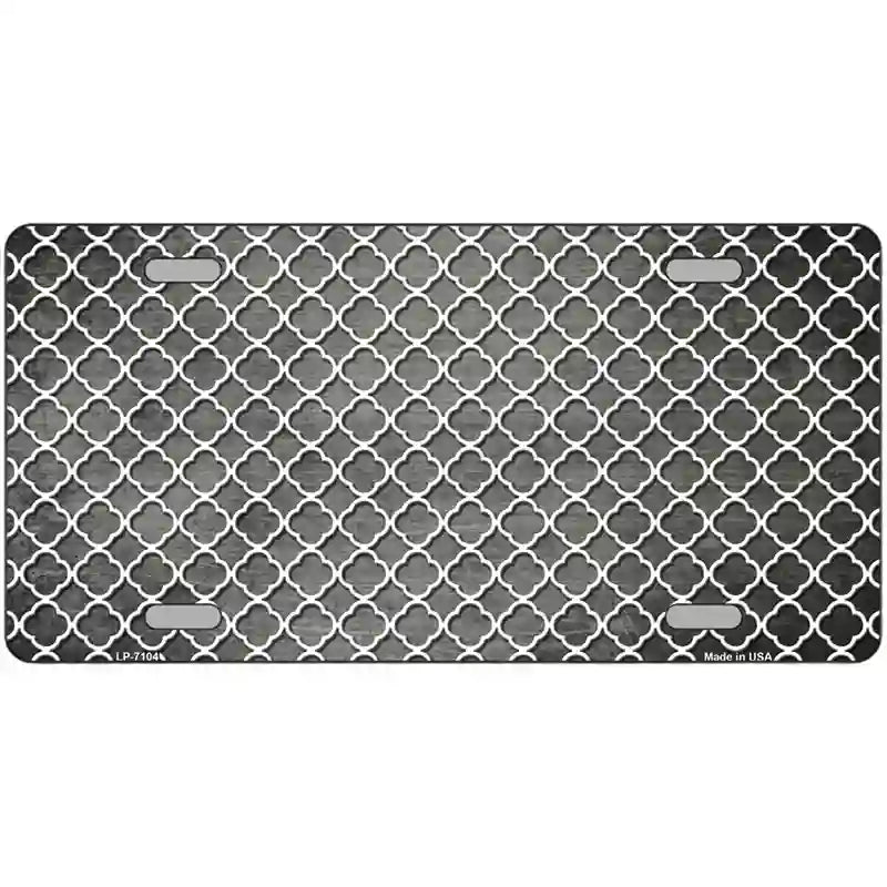 Gray White Quatrefoil Oil Rubbed Metal Novelty License Plate 12" x 6" (LP)