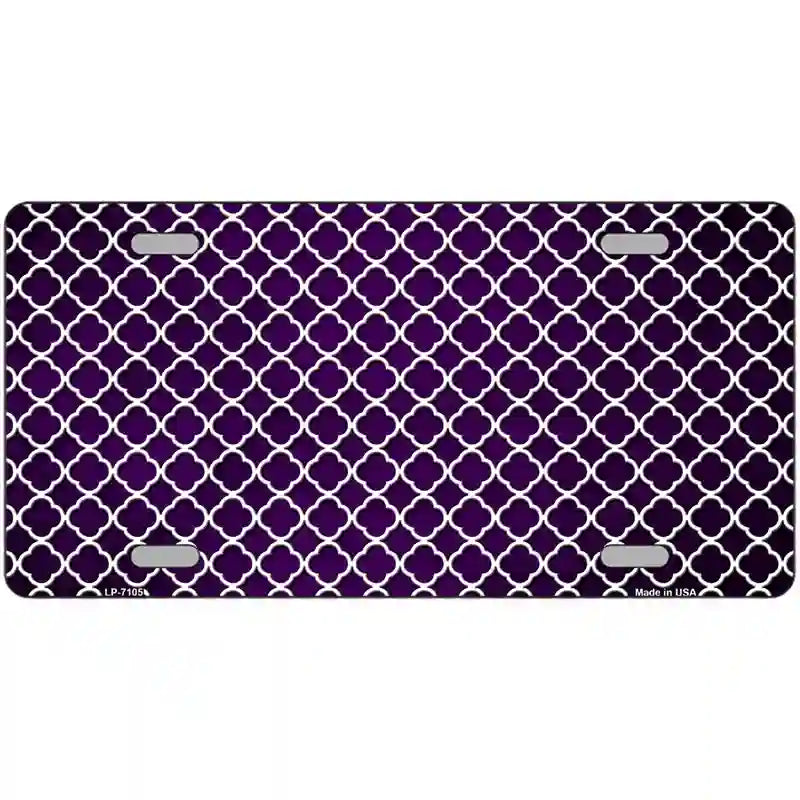 Purple White Quatrefoil Oil Rubbed Metal Novelty License Plate 12" x 6" (LP)