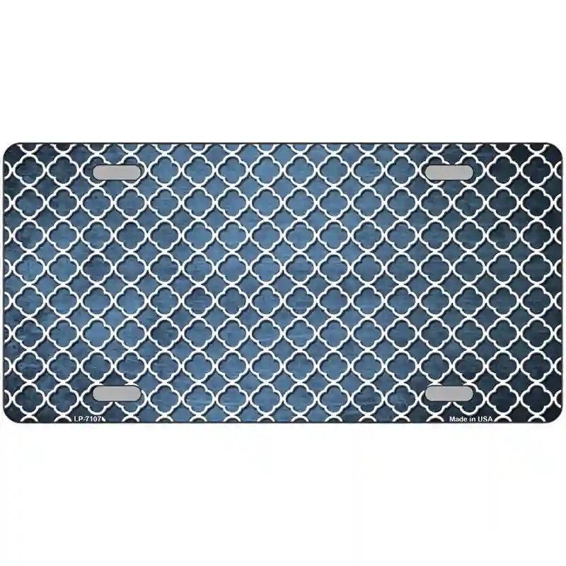 Light Blue White Quatrefoil Oil Rubbed Metal Novelty License Plate 12" x 6" (LP)