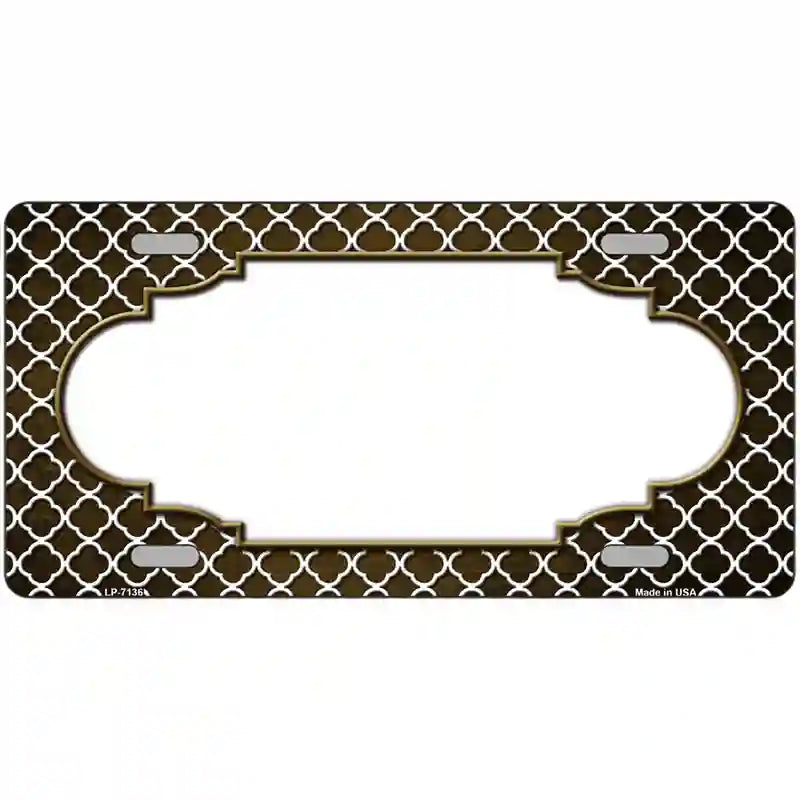 Brown White Quatrefoil Scallop Oil Rubbed Metal Novelty License Plate 12" x 6" (LP)